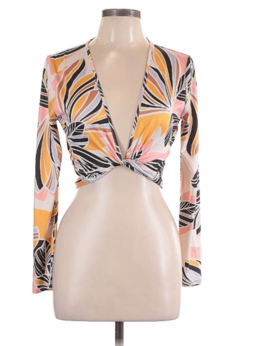 Yumi Kim Tropical Print Plunge Long Sleeve Top Size L